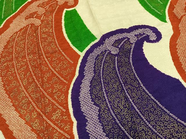 平和屋着物●豪華振袖 絞り 立波花文 金彩 正絹 逸品 AABM8171fy