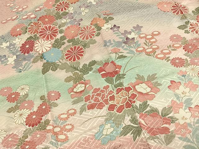 平和屋着物●豪華振袖 刺繍 草花文 暈し染め 金糸 金彩 正絹 逸品 AABM8172fy