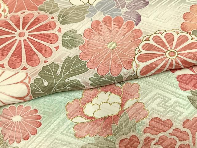 平和屋着物●豪華振袖 刺繍 草花文 暈し染め 金糸 金彩 正絹 逸品 AABM8172fy