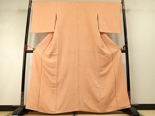 平和屋着物●上質な色無地 扇地紋 洒落柿色 正絹 逸品 AABM8178fy
