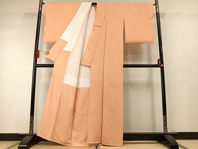 平和屋着物●上質な色無地 扇地紋 洒落柿色 正絹 逸品 AABM8178fy