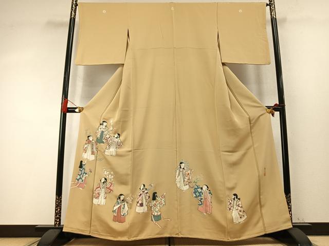 平和屋着物●豪華色留袖 作家物 刺繍 人物花文 金糸 金彩 正絹 逸品 AABM8186fy
