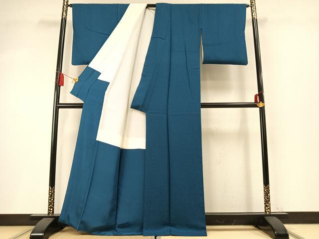 平和屋着物●上質な色無地 花尽くし地紋 藍色 正絹 逸品 AABM8189fy