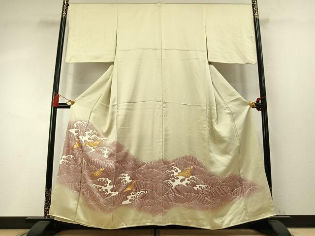 平和屋着物●豪華色留袖 駒刺繍 飛鶴立波文 暈し染め 金彩 正絹 逸品 AABM8197fy