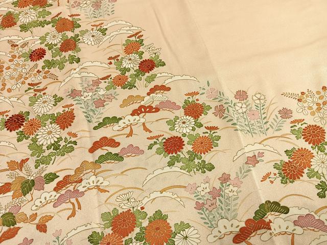 平和屋着物●豪華色留袖 刺繍 草花松文 金彩 正絹 逸品 AABM8204fy