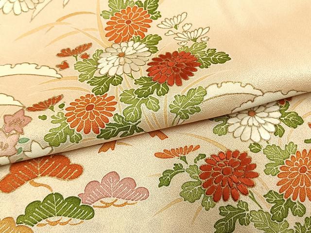 平和屋着物●豪華色留袖 刺繍 草花松文 金彩 正絹 逸品 AABM8204fy