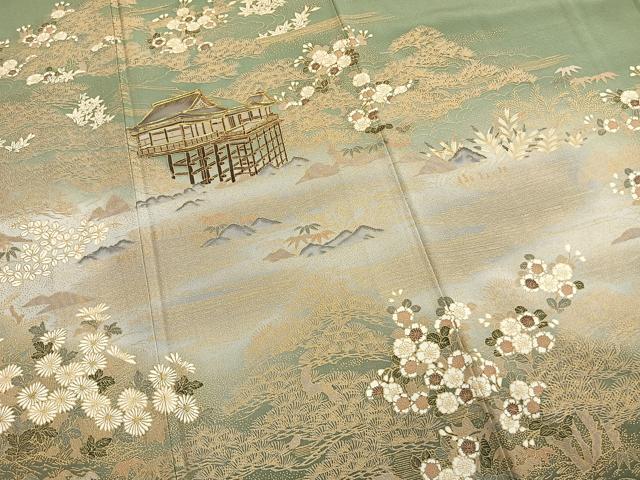平和屋着物●訪問着 駒刺繍 松竹 風景花文 金彩 正絹 逸品 AABM8206fy