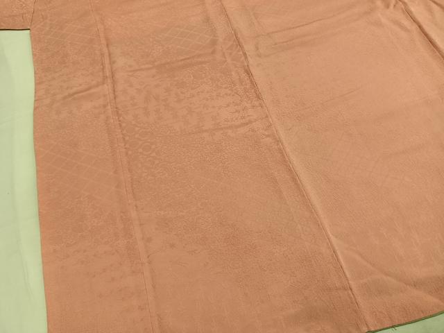 平和屋着物●上質な色無地 花唐草地紋 珊瑚色 正絹 逸品 AABM8207fy
