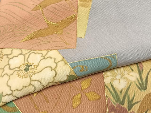 平和屋着物●訪問着 刺繍 色紙重ね飛鶴花文 金糸 金彩 正絹 逸品 AABM8209fy