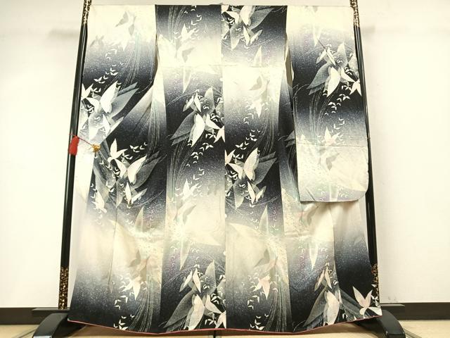 平和屋着物●豪華振袖 舞蝶文 暈し染め 銀彩 正絹 逸品 AABM8217fy