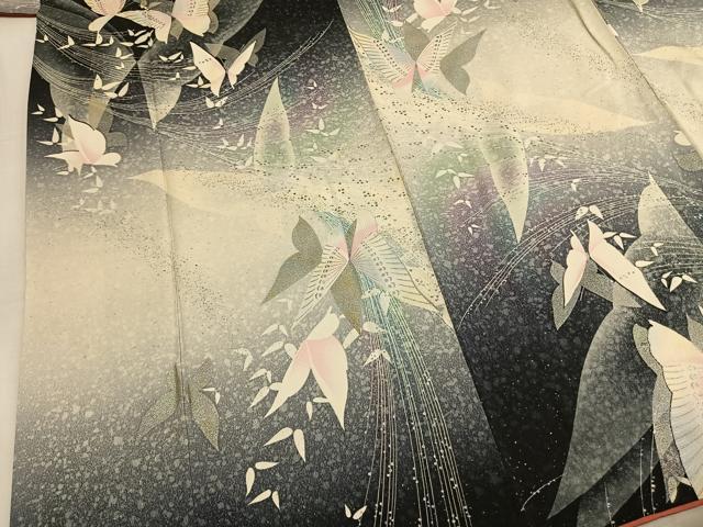 平和屋着物●豪華振袖 舞蝶文 暈し染め 銀彩 正絹 逸品 AABM8217fy