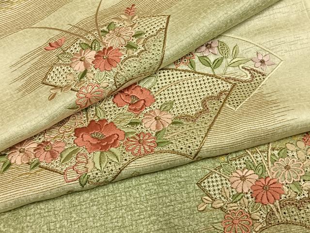 平和屋着物●中国三大刺繍 スワトウ刺繍 汕頭刺繍 総刺繍 訪問着 地紙花文 暈し染め 金糸 金彩 正絹 逸品 AABM8223fy