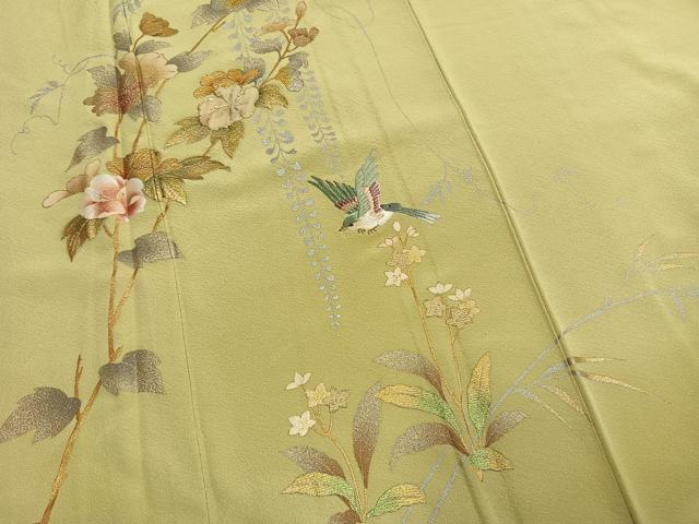 平和屋着物●豪華色留袖 刺繍 螺鈿 花鳥文 金銀糸 金銀彩 正絹 逸品 AABM8226fy