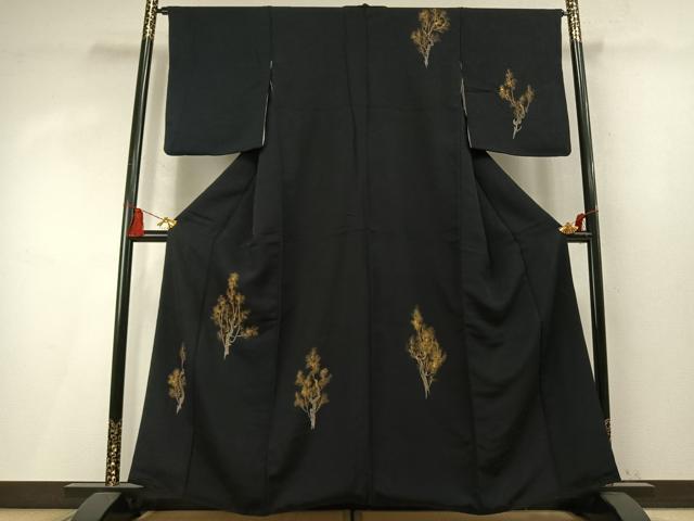 平和屋着物●訪問着 樹林文 暈し染め 黒地 金彩 正絹 逸品 AABM8233fy