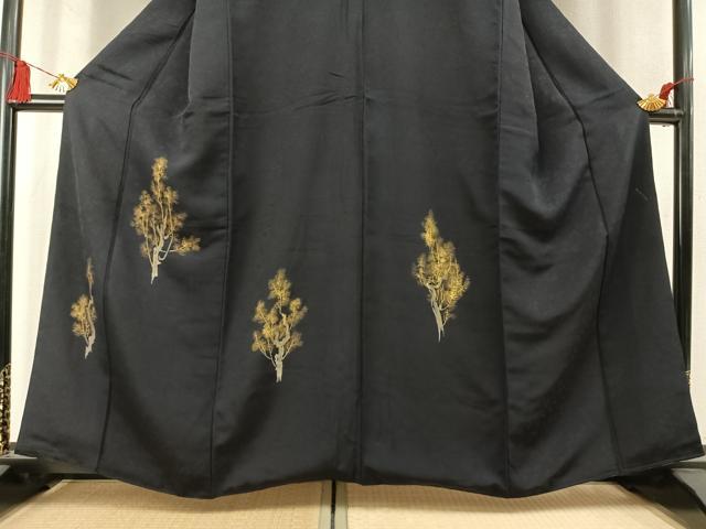 平和屋着物●訪問着 樹林文 暈し染め 黒地 金彩 正絹 逸品 AABM8233fy
