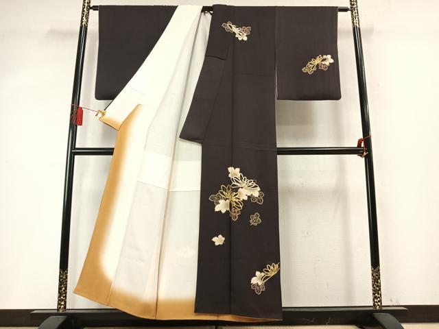 平和屋着物●訪問着 駒刺繍 草花文 金彩 正絹 逸品 AABM8234fy