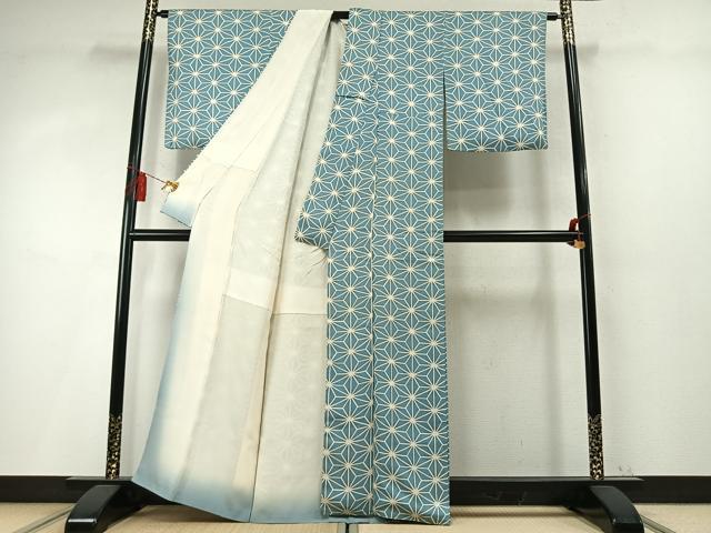 平和屋着物●上質な小紋 麻の葉文様 正絹 逸品 AABM8235fy