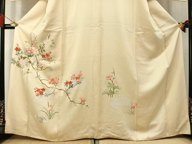 平和屋着物●訪問着 刺繍 地紙枝花文 金彩 正絹 逸品 AABM8243fy
