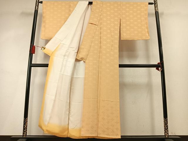 平和屋着物●上質な色無地 花菱地紋 飴色 正絹 逸品 AABM8260fy