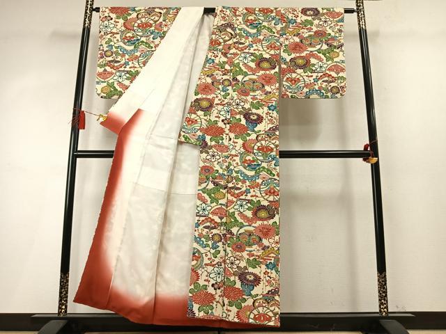 平和屋着物●上質な小紋 型染め 松竹梅 草花文 正絹 逸品 AABM8261fy