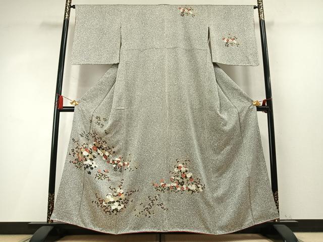 平和屋着物●訪問着 草花文 たたき染め 金彩 正絹 逸品 AABM8263fy