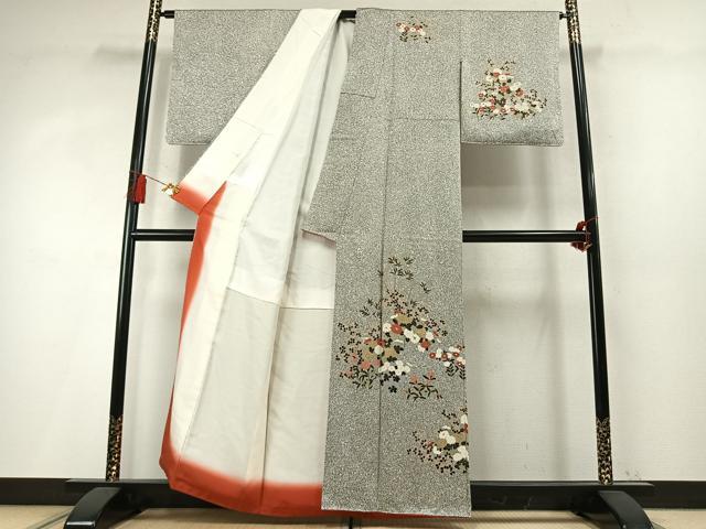 平和屋着物●訪問着 草花文 たたき染め 金彩 正絹 逸品 AABM8263fy