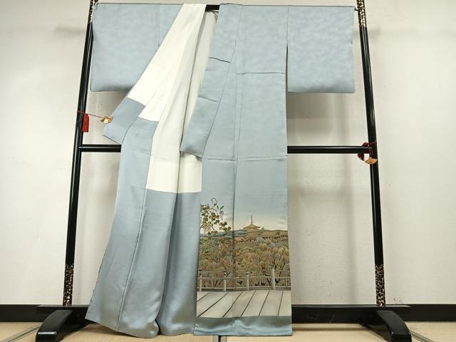 平和屋着物●螺鈿作家 甲斐泰造 色留袖 螺鈿 清水寺 暈し染め 金彩 丹後ちりめん 反端付き 正絹 逸品 AABM8267fy