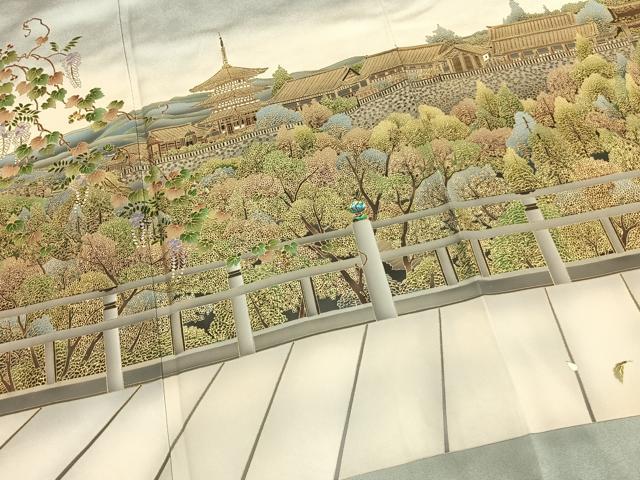 平和屋着物●螺鈿作家 甲斐泰造 色留袖 螺鈿 清水寺 暈し染め 金彩 丹後ちりめん 反端付き 正絹 逸品 AABM8267fy