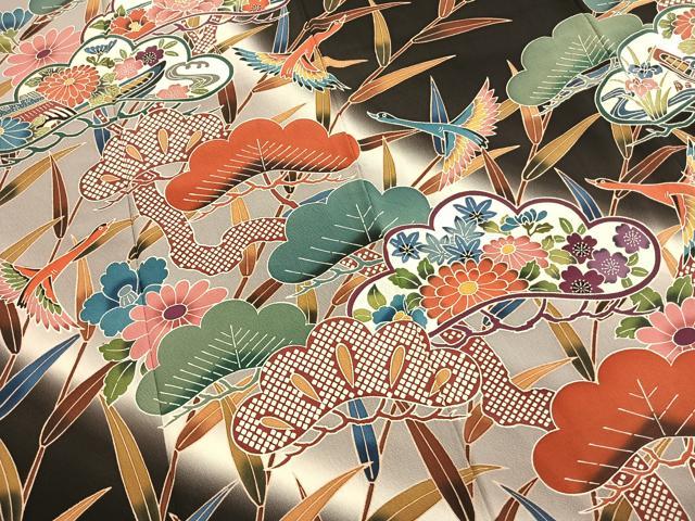 平和屋着物●豪華振袖 紅型 花鳥松文 暈し染め 正絹 逸品 AABM8269fy