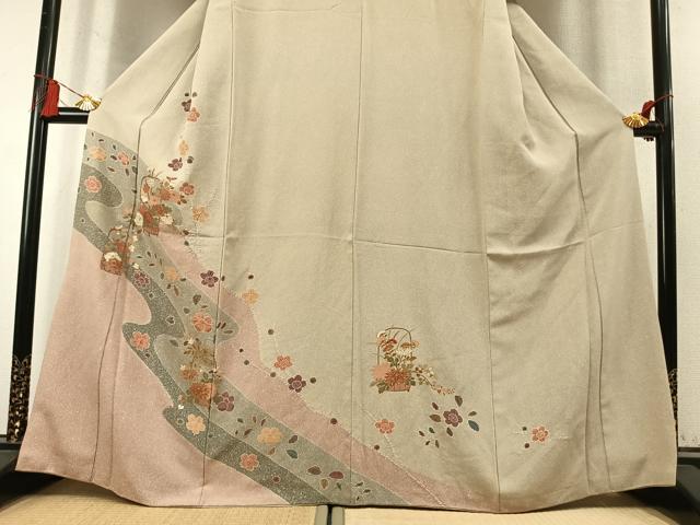 平和屋着物●訪問着 草花文 金彩 正絹 逸品 AABM8278fy