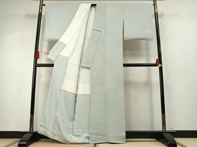 平和屋着物●上質な色無地 草花地紋 青磁鼠色 正絹 逸品 AABM8282fy