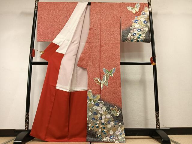平和屋着物●訪問着 花蝶文 暈し染め たたき染め 金銀彩 正絹 逸品 AABM8284fy