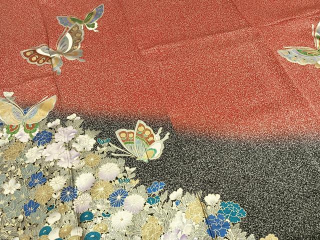 平和屋着物●訪問着 花蝶文 暈し染め たたき染め 金銀彩 正絹 逸品 AABM8284fy
