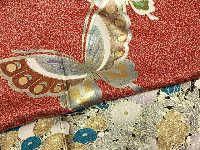 平和屋着物●訪問着 花蝶文 暈し染め たたき染め 金銀彩 正絹 逸品 AABM8284fy