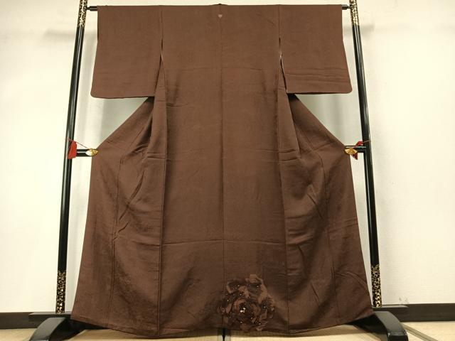 平和屋着物●上質な色無地 ワンポイント 風景文 憲法色 正絹 逸品 AABM8296fy