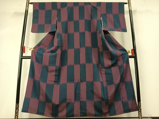 平和屋着物●上質な小紋 市松文様 暈し染め 正絹 逸品 AABM8298fy