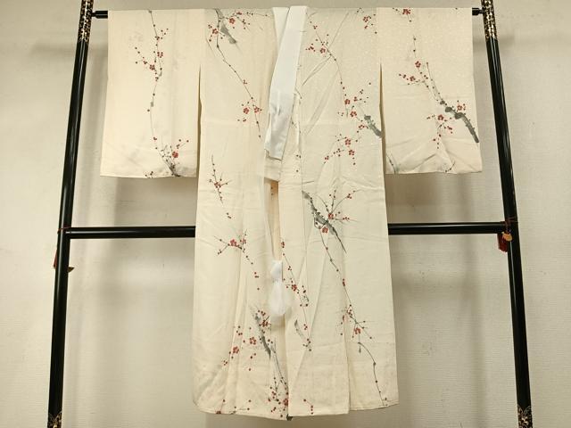 平和屋着物●長襦袢 無双仕立て 手描き 枝梅文 正絹 逸品 AABM8304fy