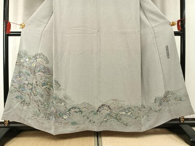 平和屋着物●日本画家 霜鳥忍の世界 彩天目織 色留袖 お召地 宝尽くし松花文 正絹 逸品 未使用 AABM8315fy