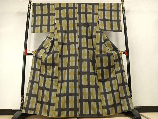 平和屋着物●本場縞大島紬 網代織 格子 正絹 逸品 AABM8335fy
