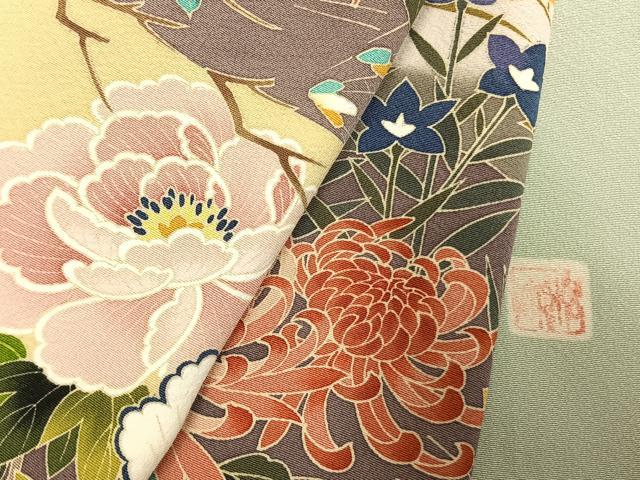 平和屋着物●高級染元 粋峰 林芳夫 京加賀友禅 色留袖 草花文 正絹 逸品 未使用 AABM8336fy
