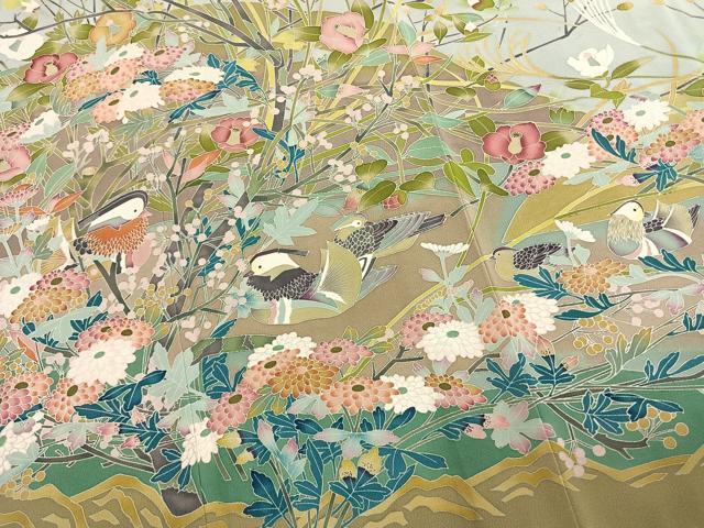 平和屋着物●豪華色留袖 友禅 作家物 花鳥文 暈し染め 正絹 逸品 未使用 AABM8337fy