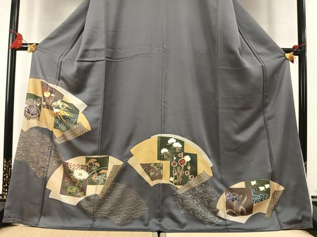 平和屋着物●豪華色留袖 駒刺繍 色紙地紙花鳥文 金銀彩 正絹 逸品 未使用 AABM8341fy