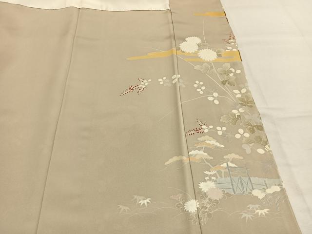 平和屋着物●豪華色留袖 駒刺繍 草花文 金彩 正絹 逸品 未使用 AABM8345fy