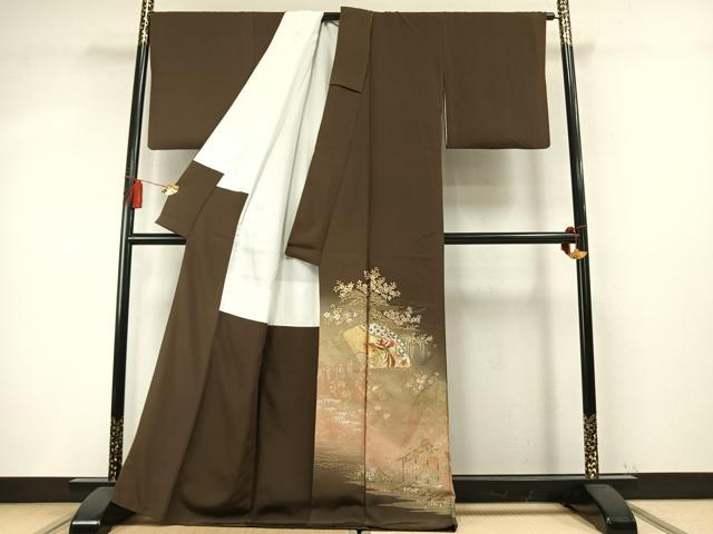 平和屋着物●豪華色留袖 作家物 駒刺繍 地紙鳳凰花文 暈し染め 金銀彩 正絹 逸品 AABM8346fy