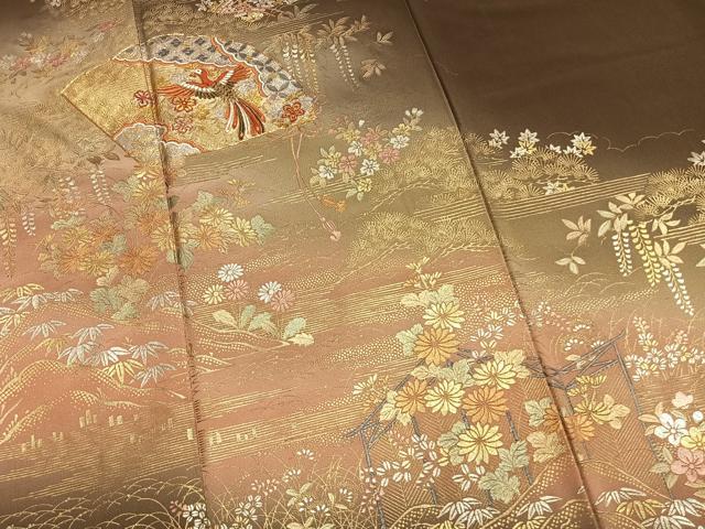 平和屋着物●豪華色留袖 作家物 駒刺繍 地紙鳳凰花文 暈し染め 金銀彩 正絹 逸品 AABM8346fy
