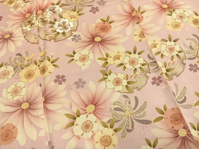 平和屋着物●豪華振袖 刺繍 雪輪花文 金糸 銀通し地 ロング丈 正絹 逸品 AABM8348fy