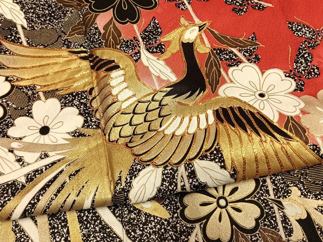平和屋着物●豪華振袖 駒刺繍 鳳凰花蝶文 暈し染め たたき染め 金彩 ロング丈 正絹 逸品 AABM8349fy