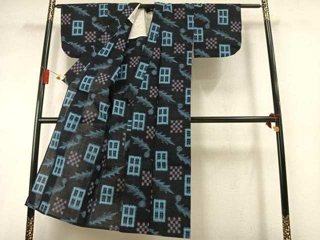 平和屋着物●久留米絣 単衣 幾何学文様 綿 逸品 AABM8352fy