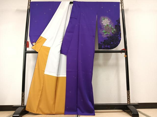 平和屋着物●小振袖 二尺袖 草花文 金彩 洗える着物 AABM8358fy