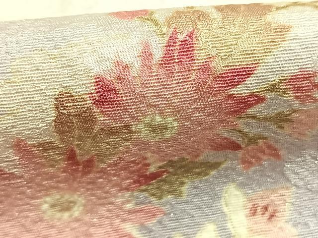 平和屋着物●豪華振袖 草花文 暈し染め 銀通し地 ロング丈 正絹 逸品 AABM8361fy